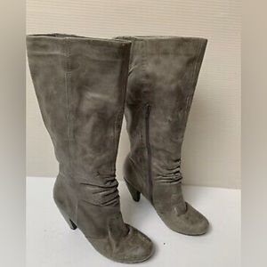 Miz Mooz Shelley Gray Heeled Knee High Leather Distressed Boots Size 6.5